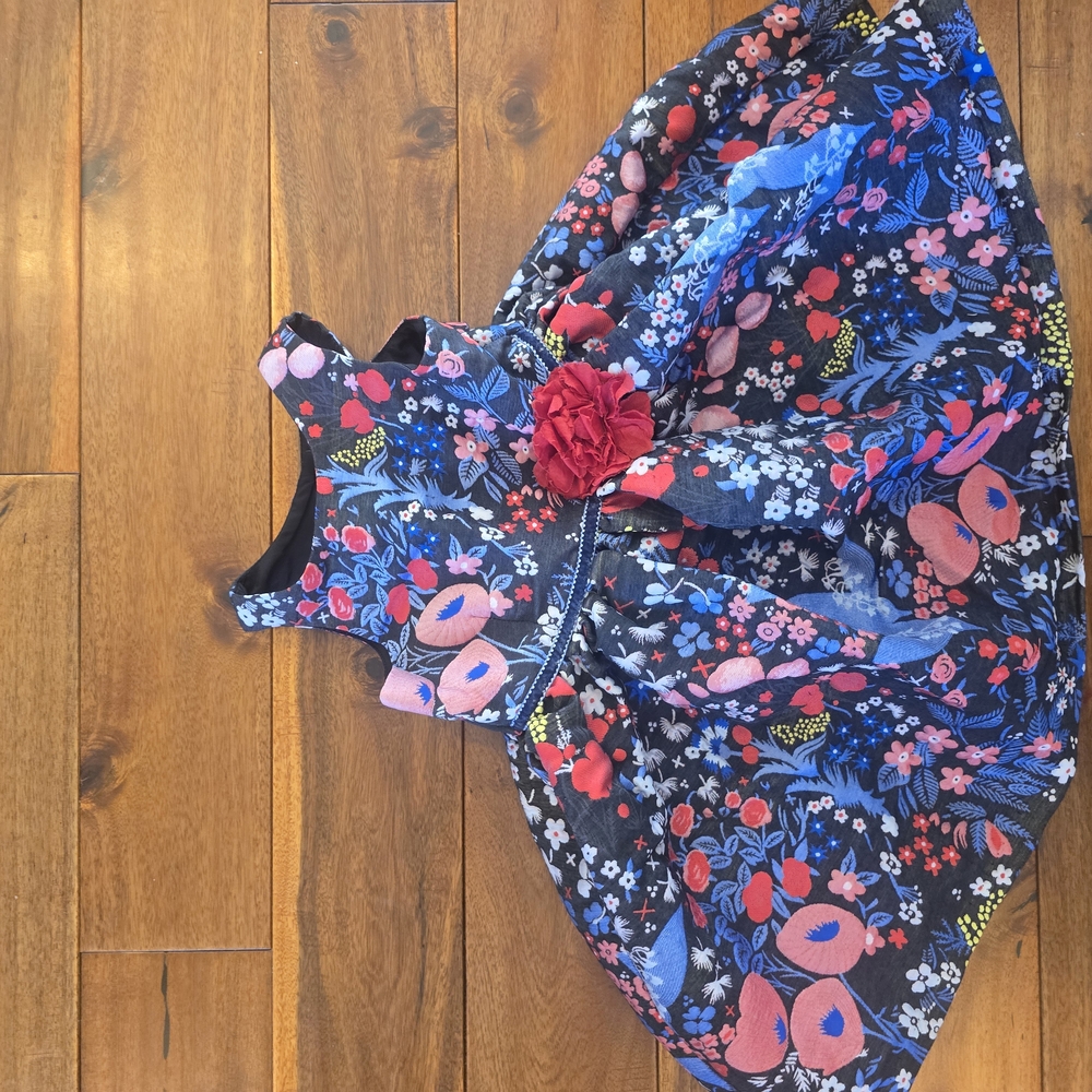 Floral Sleeveless Dress with Red Flower Accent